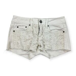 American Eagle Shorts Women's 0 White Jean Micro Mini Crochet Lace Trim Stretch